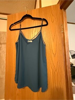 Babaton Teal Silk-Blend Spaghetti Strap Tank
